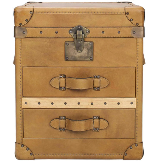 Vintage genuine leather side table nut ter trunk in white background.