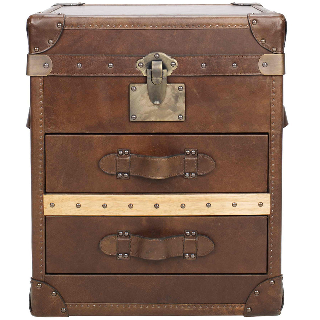 Vintage genuine leather side table nut ter trunk detail 1.