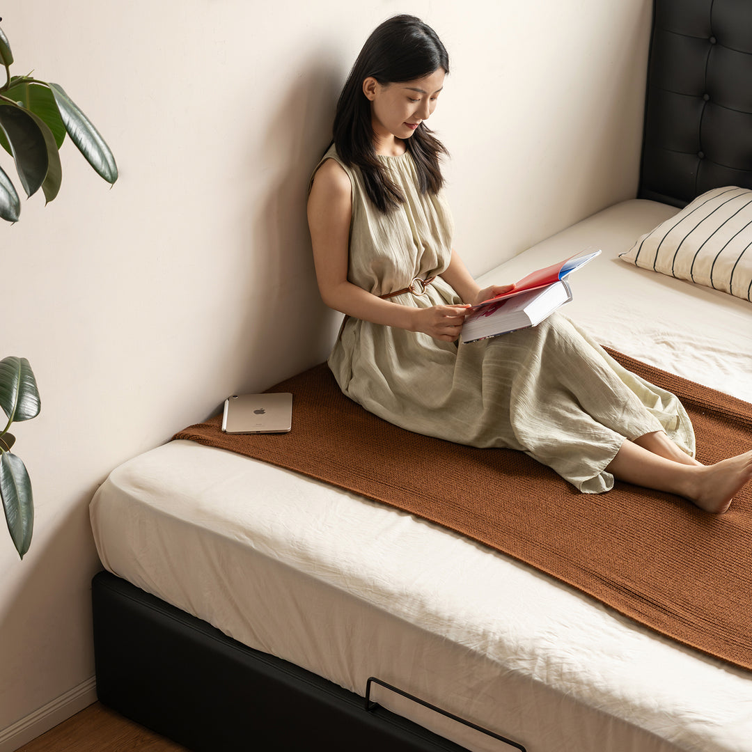 Vintage genuine leather storage bed waffle conceptual design.