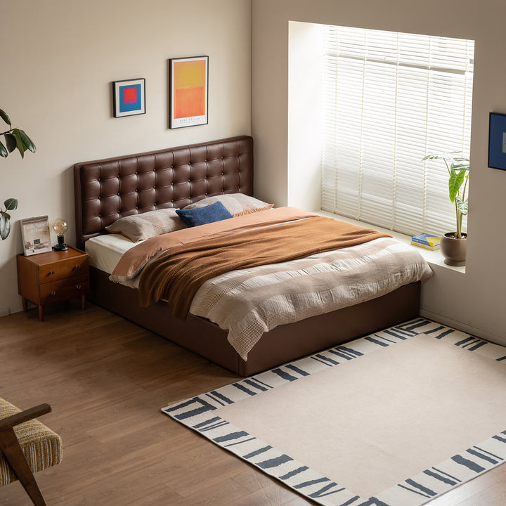 Vintage genuine leather storage bed waffle in still life.
