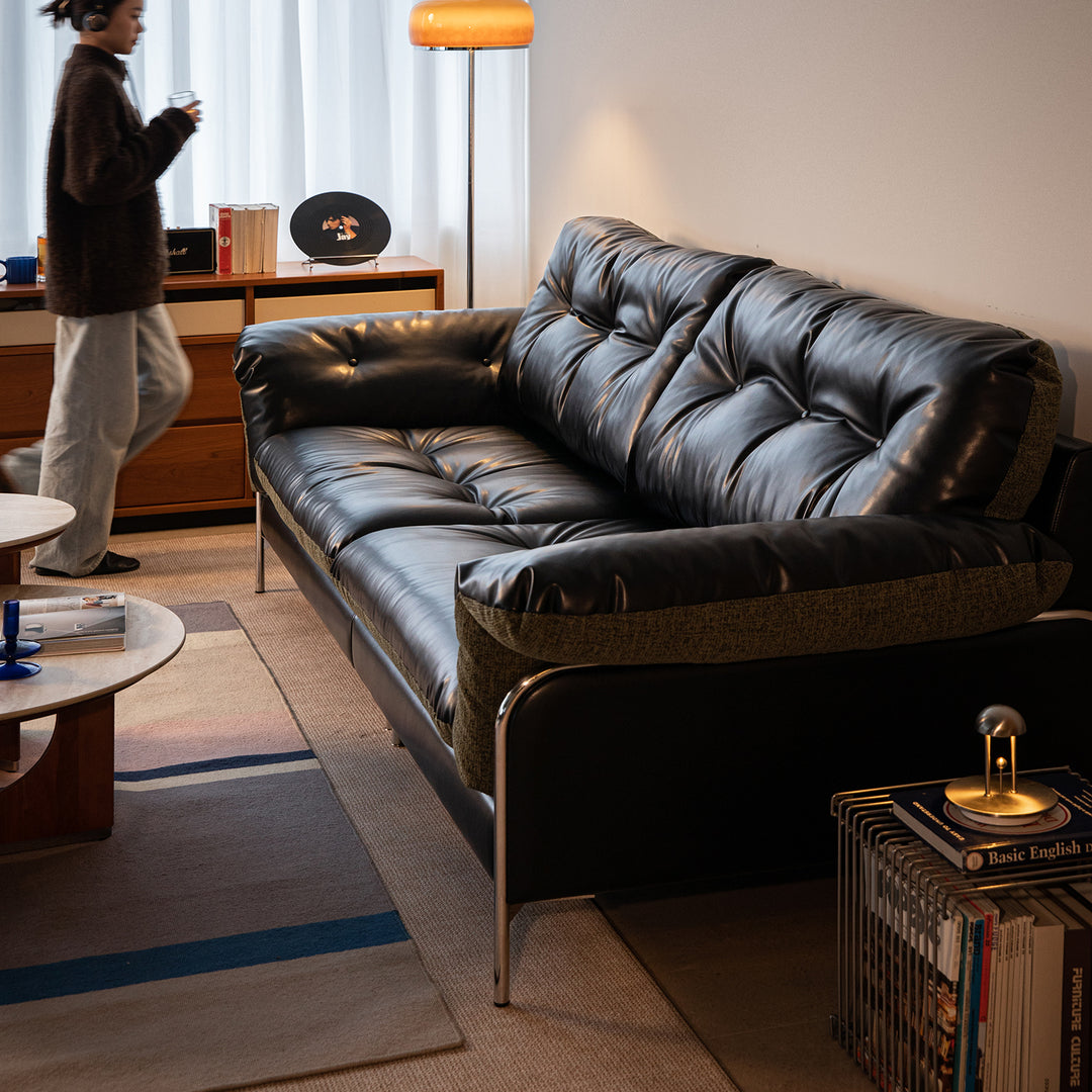 Vintage microfiber leather and fabric 2 seater sofa oasis material variants.