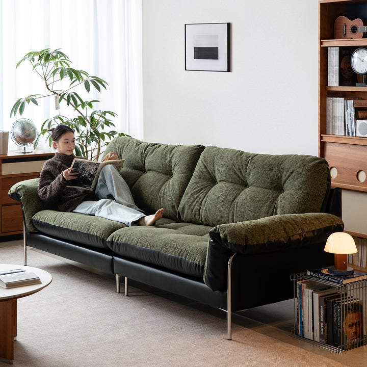Vintage microfiber leather and fabric 2 seater sofa oasis with context.