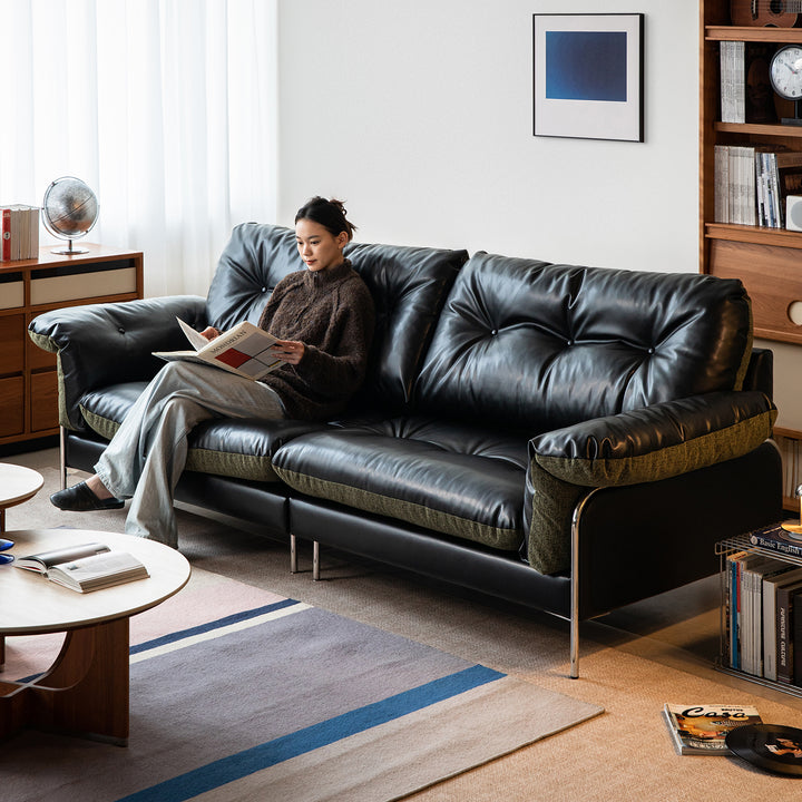 Vintage microfiber leather and fabric 3 seater sofa oasis primary product view.