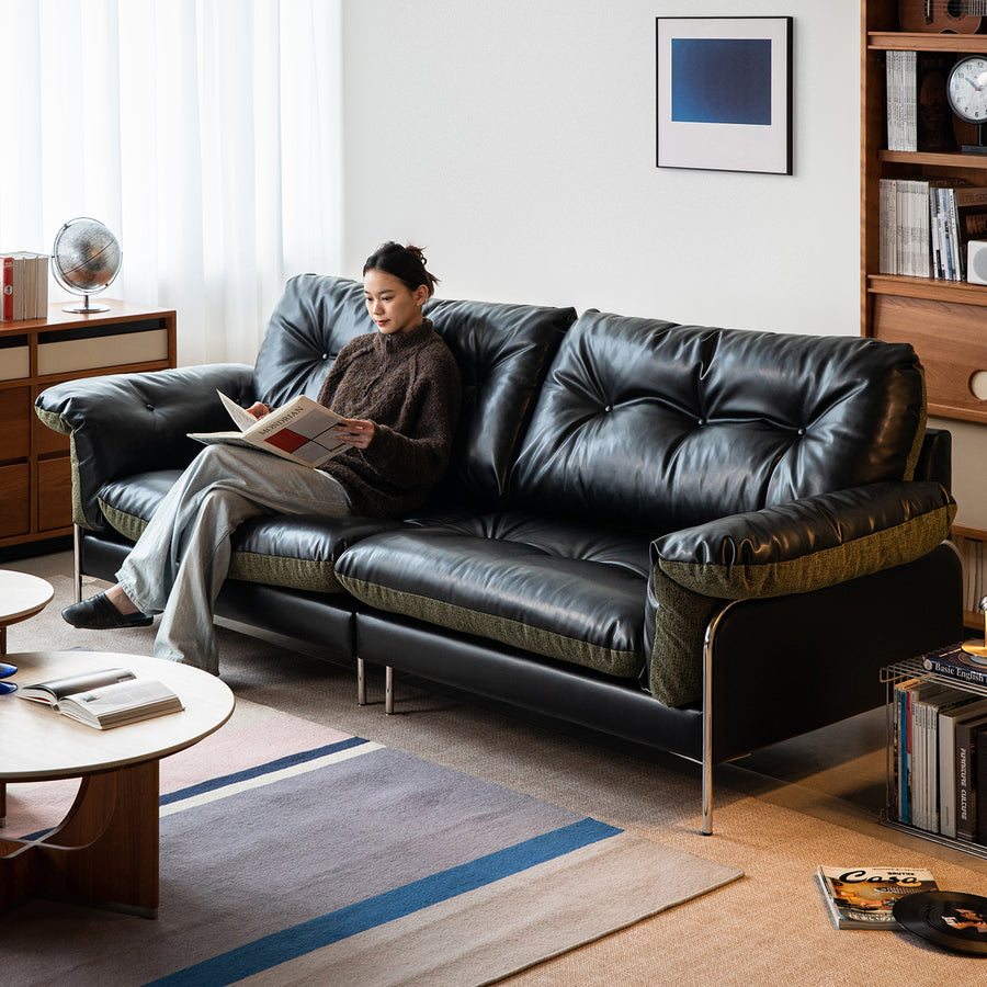 Vintage microfiber leather and fabric 3 seater sofa oasis primary product view.