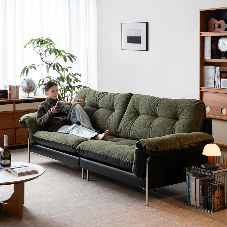 Vintage microfiber leather and fabric 4 seater sofa oasis primary product view.