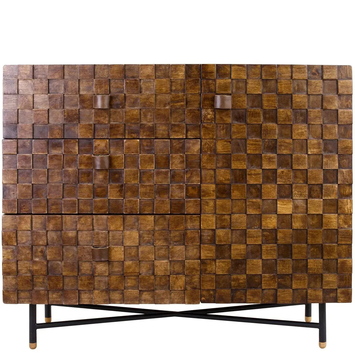 Vintage poplar wood side cabinet leon in white background.