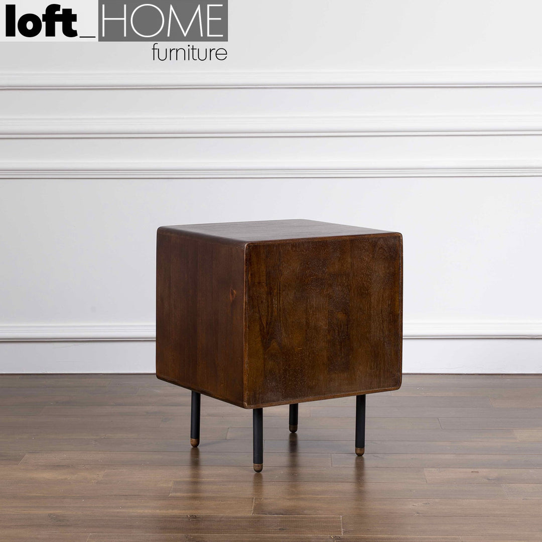 Vintage poplar wood side table leon in real life style.