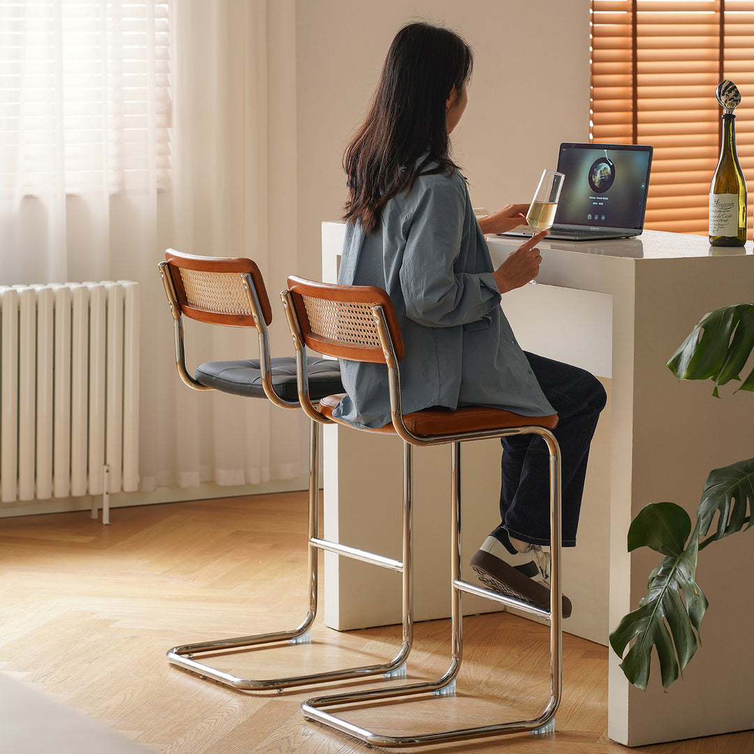 Vintage rattan pu leather bar chair hoh xil primary product view.