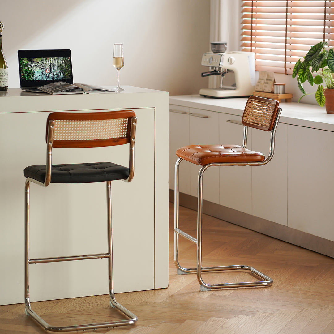 Vintage rattan pu leather bar chair hoh xil in real life style.