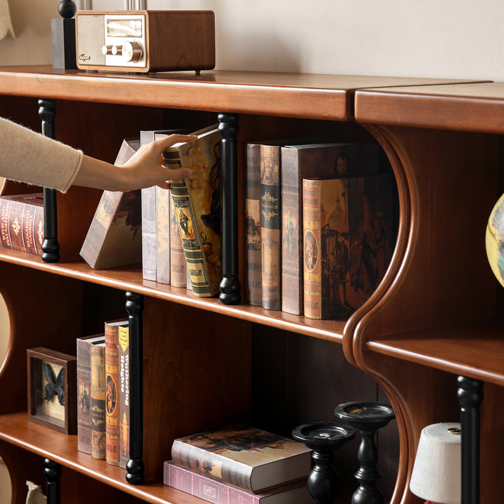 Vintage rubber wood bookshelf hadid in real life style.