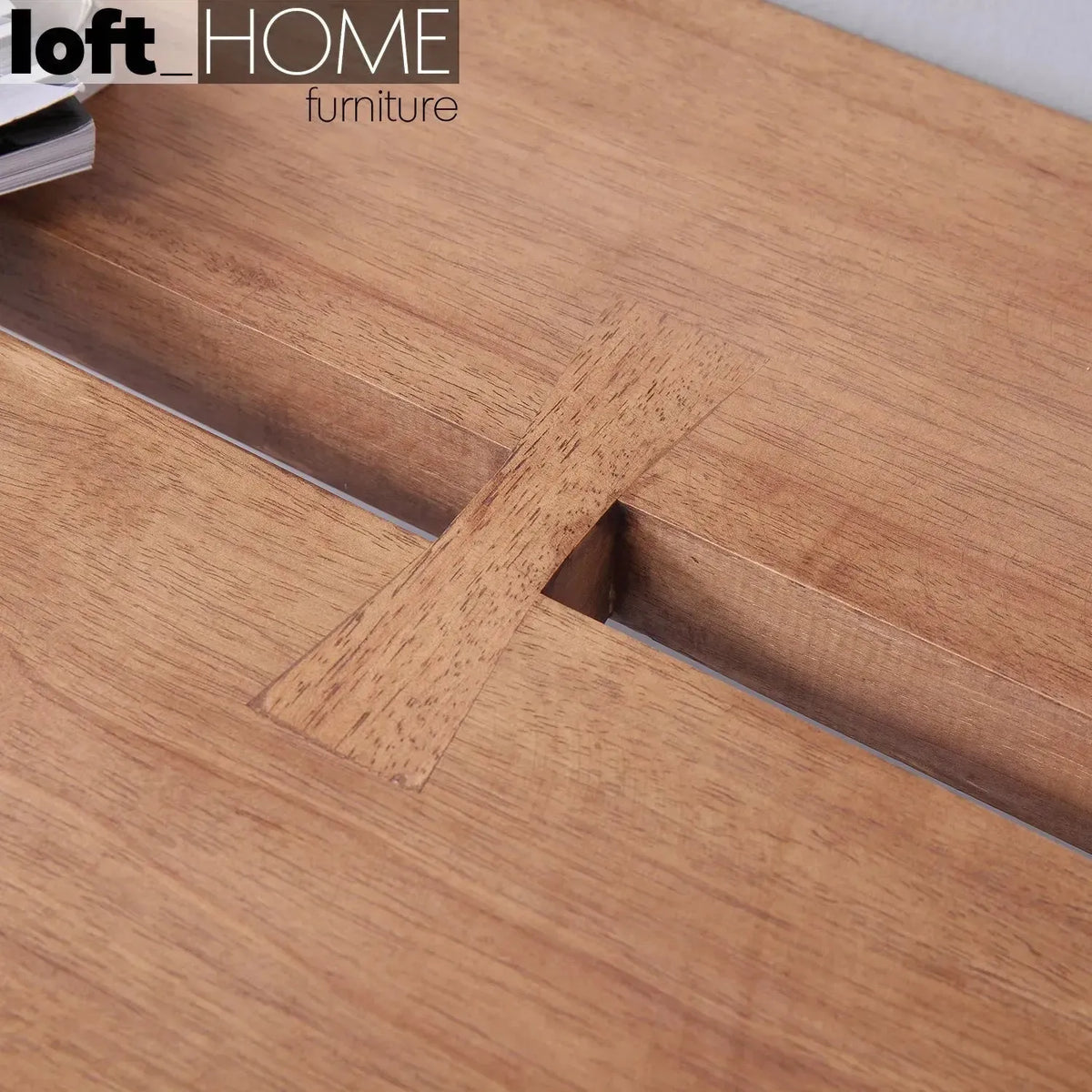 Industrial rubber wood dining bench dovetail in details.