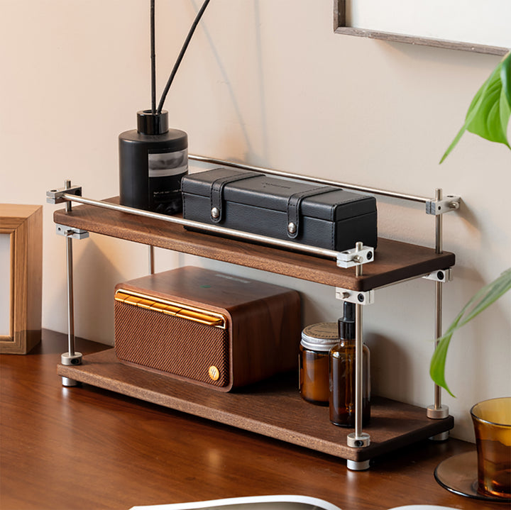 Vintage sapele wood stainless steel shelf packer in details.