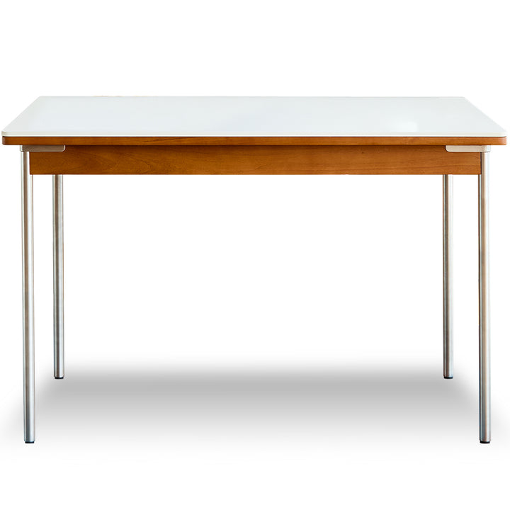 Vintage sintered stone boxwood dining table pinecone in white background.