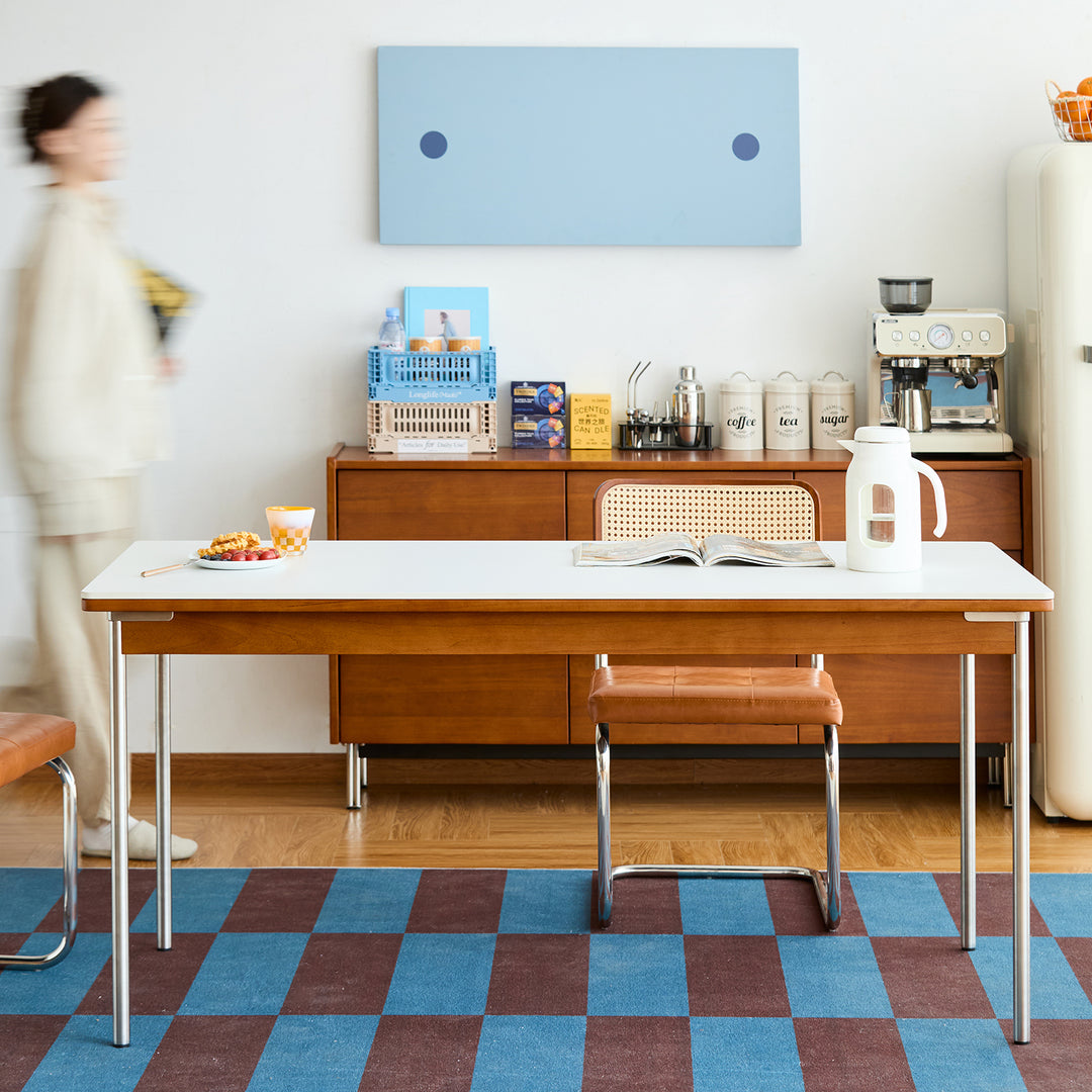 Vintage sintered stone boxwood dining table pinecone material variants.