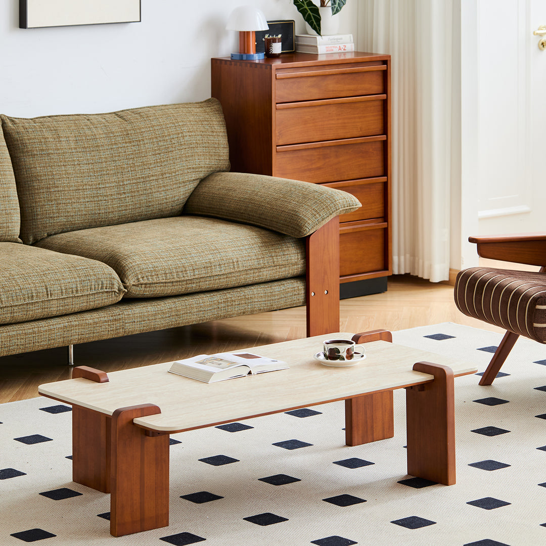 Vintage sintered stone coffee table roma in real life style.