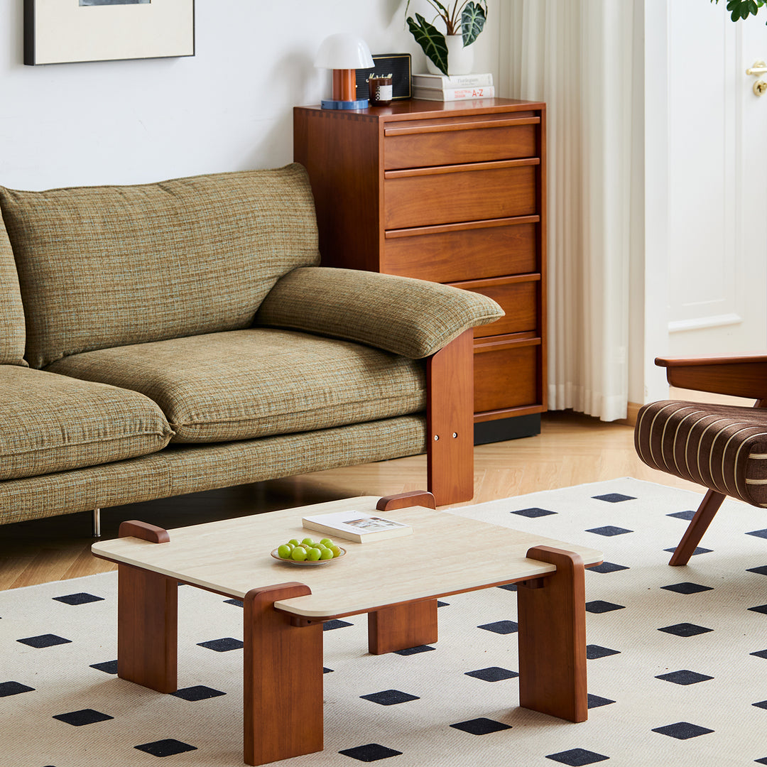 Vintage sintered stone coffee table roma with context.