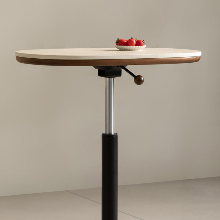 Vintage sintered stone height adjustable side table roman in panoramic view.