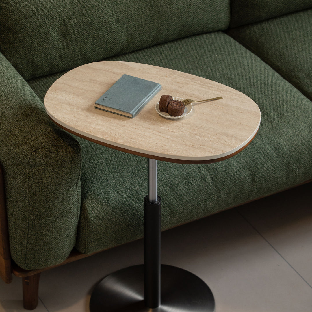 Vintage sintered stone height adjustable side table roman in details.