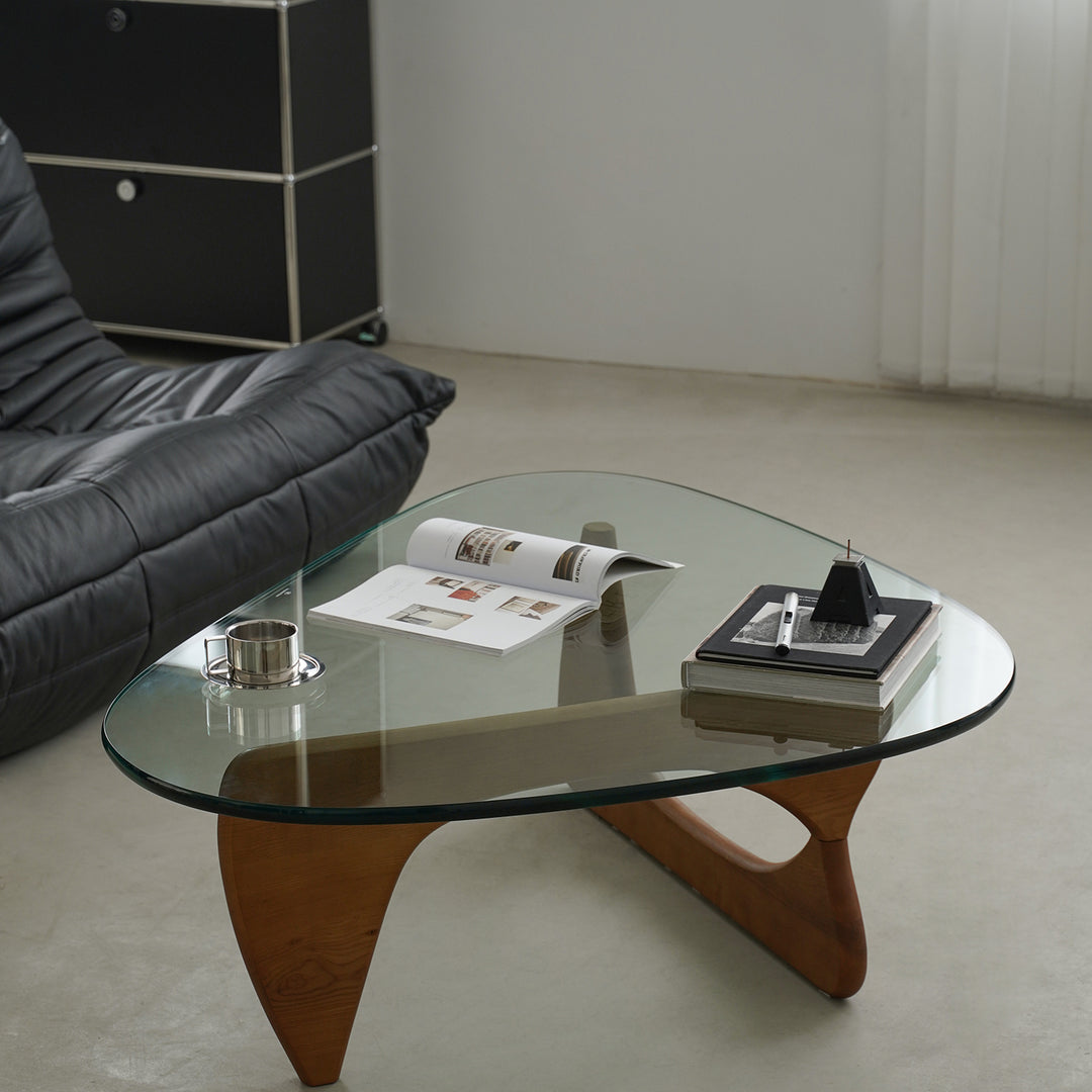 Vintage tempered glass coffee table noguchi material variants.