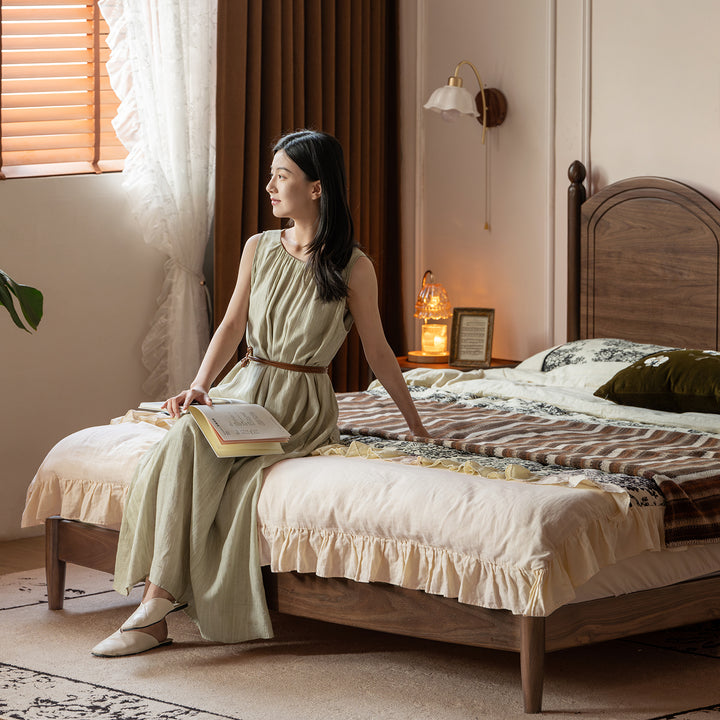 Vintage walnut wood bed midsummer material variants.