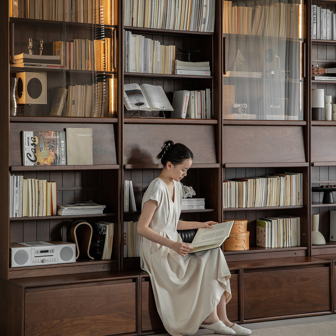 Vintage walnut wood bookshelf vista material variants.