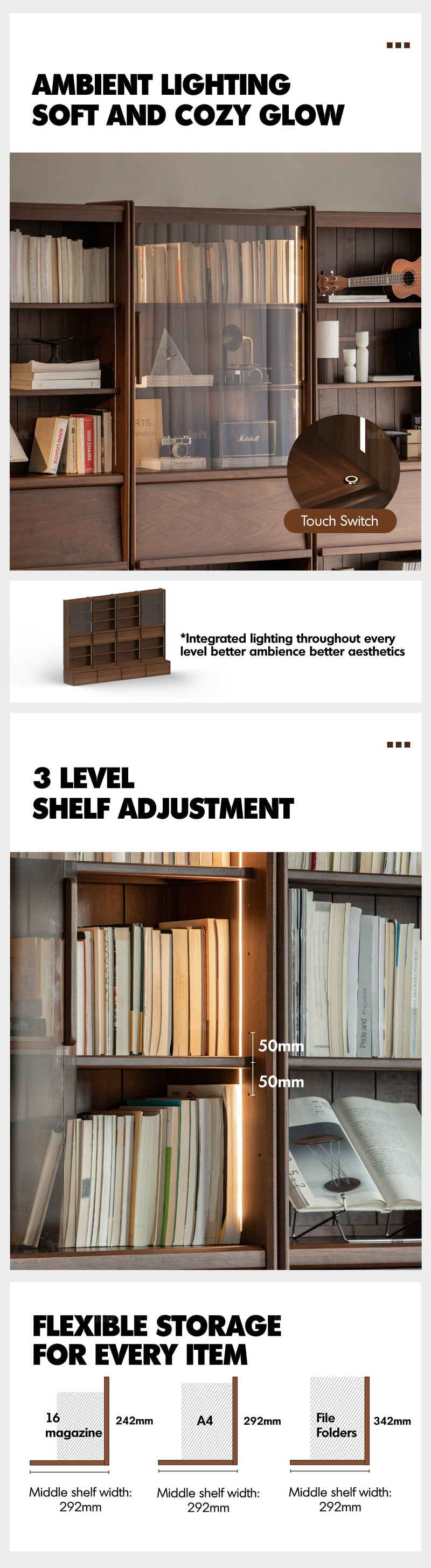 Japandi Walnut Wood Bookshelf VISTA Good to Know - 11