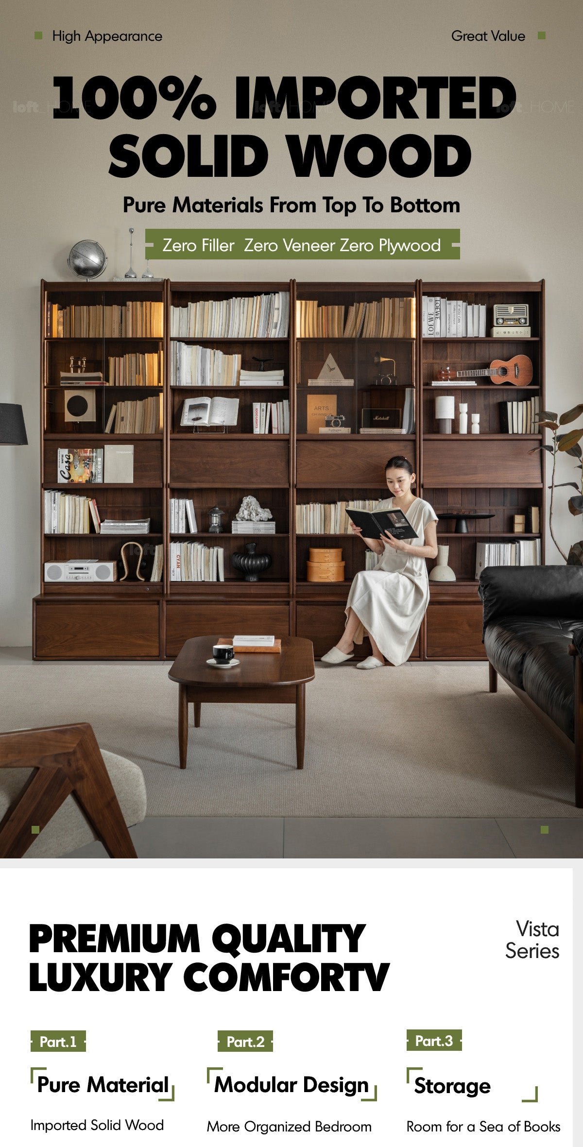 Japandi Walnut Wood Bookshelf VISTA Good to Know - 1