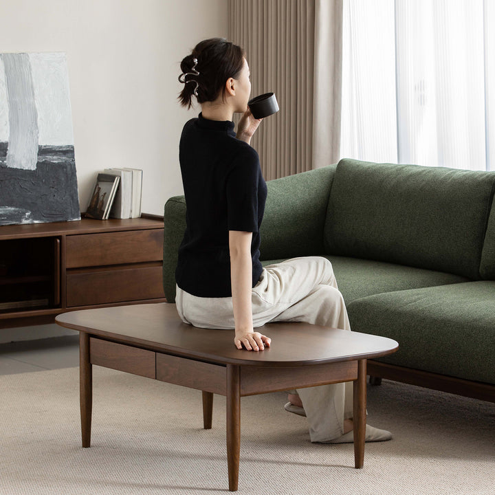 Vintage walnut wood coffee table vista size charts.