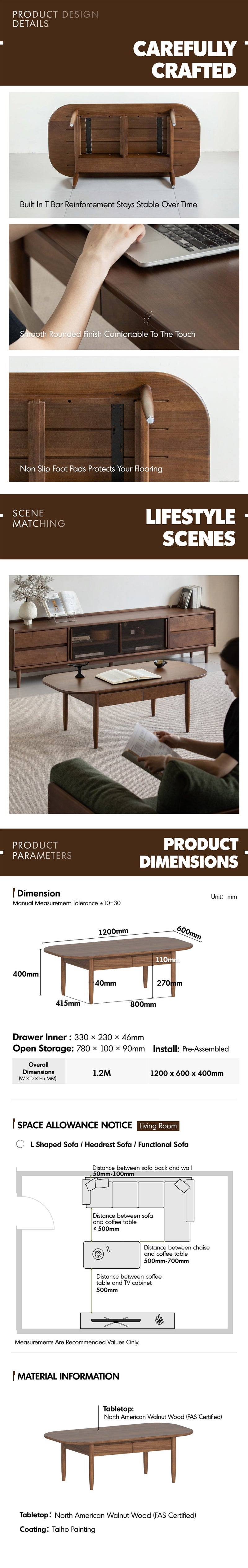 Vintage Walnut Wood Coffee Table VISTA Good to Know - 6