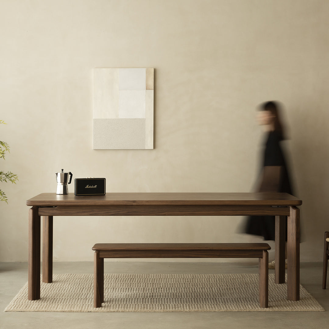 Vintage walnut wood dining bench riverin primary product view.