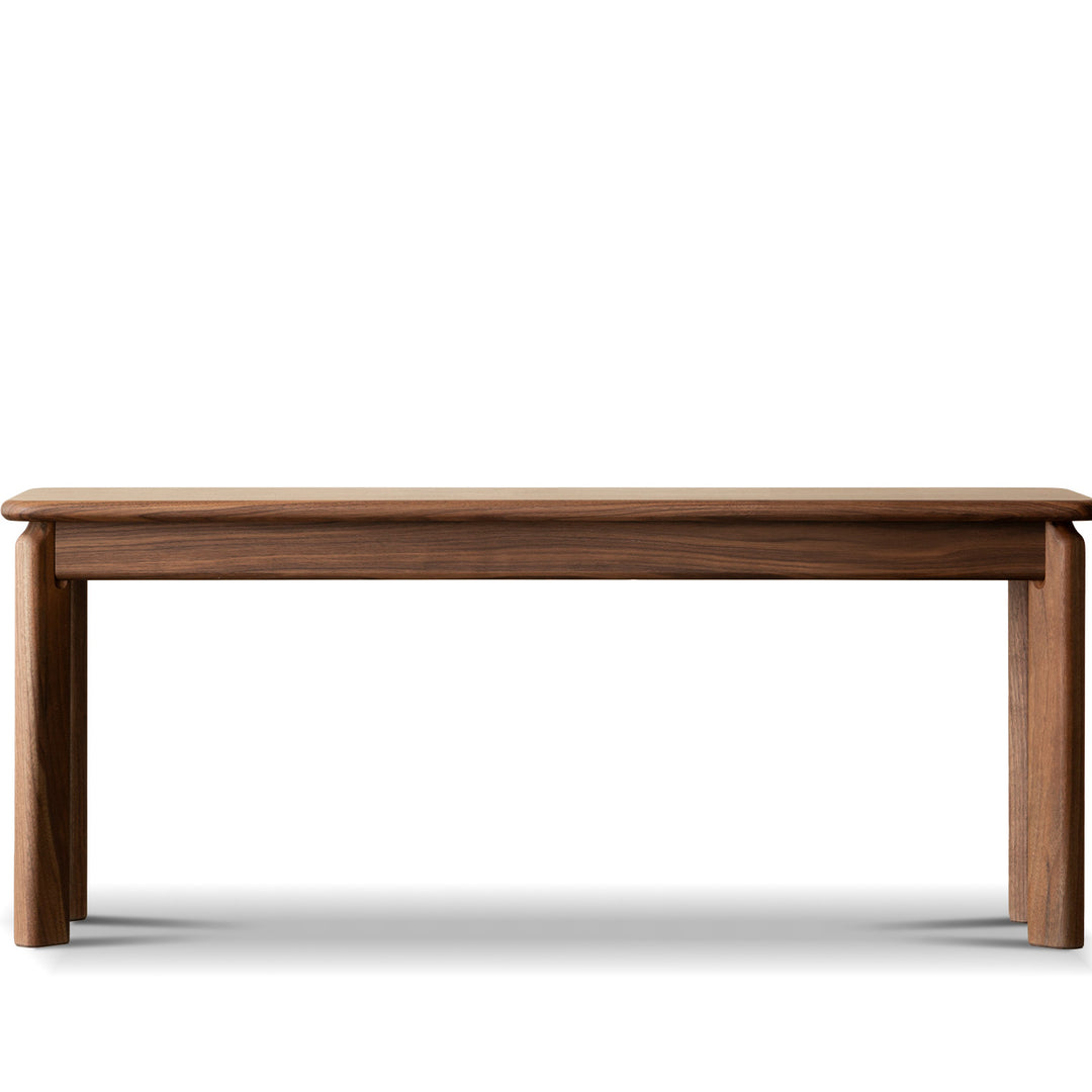 Vintage walnut wood dining bench riverin in panoramic view.