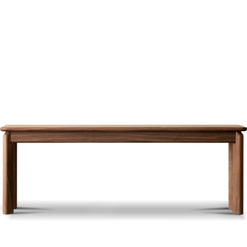 Vintage walnut wood dining bench riverin in white background.