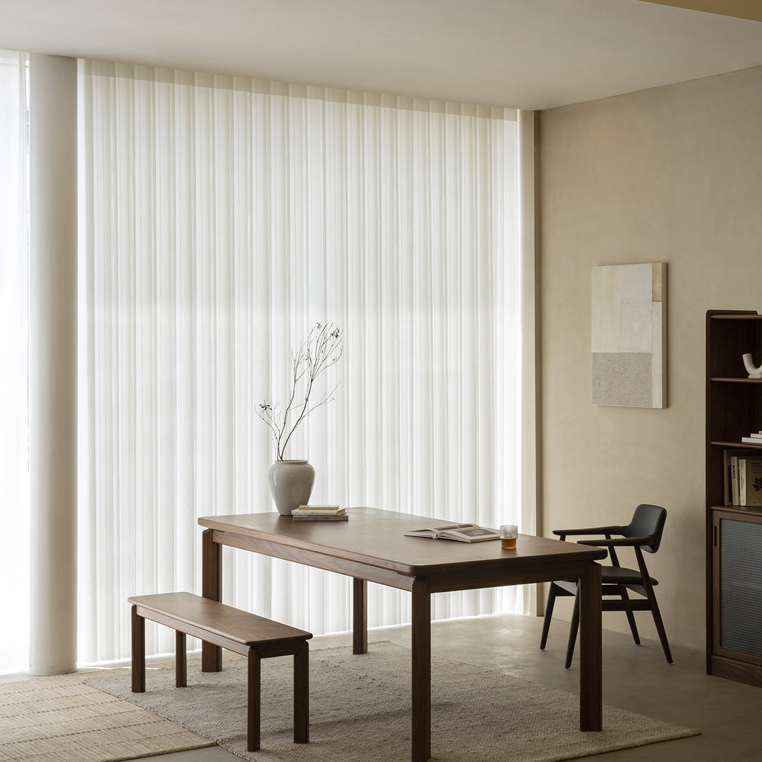 Vintage walnut wood dining bench riverin material variants.