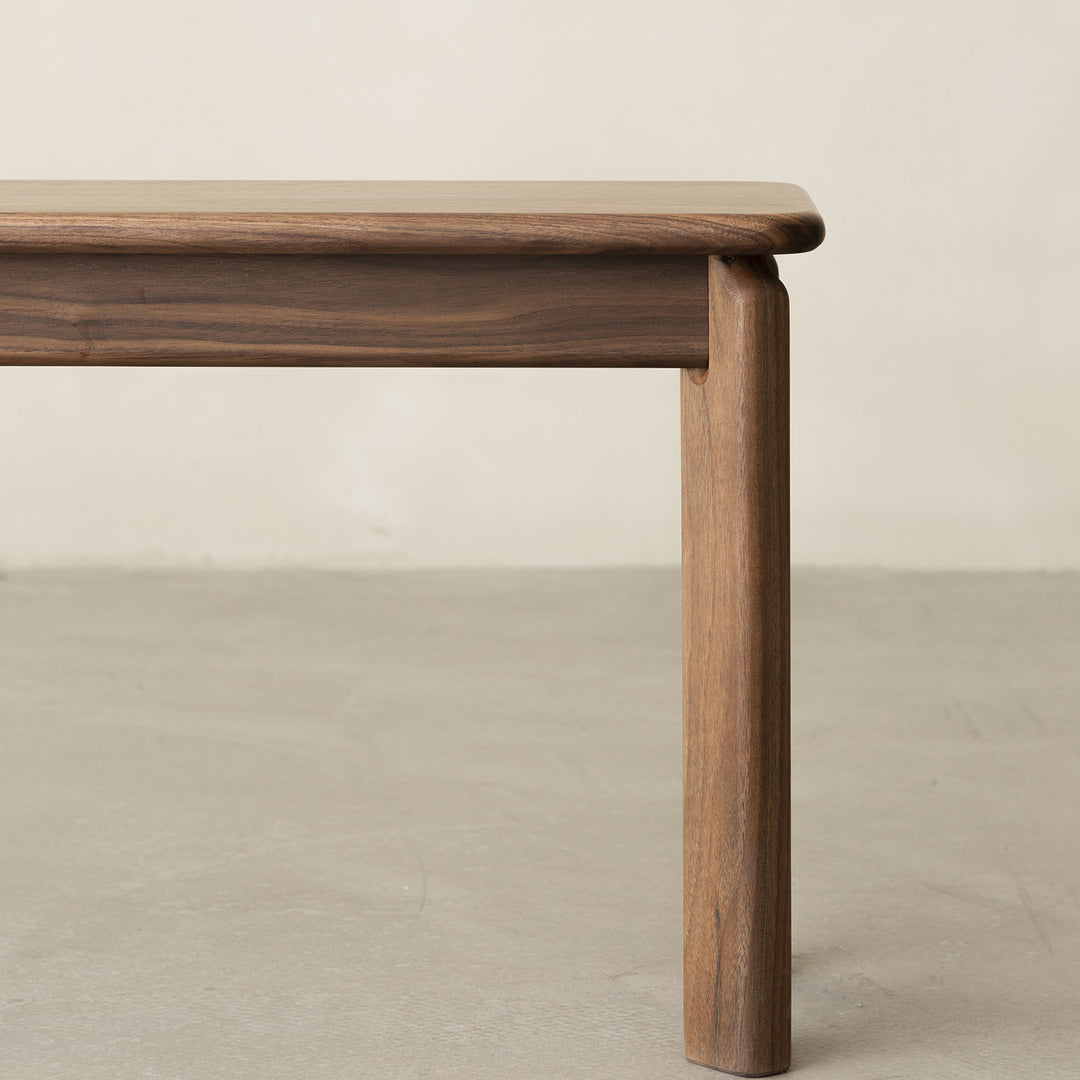 Vintage walnut wood dining bench riverin in real life style.