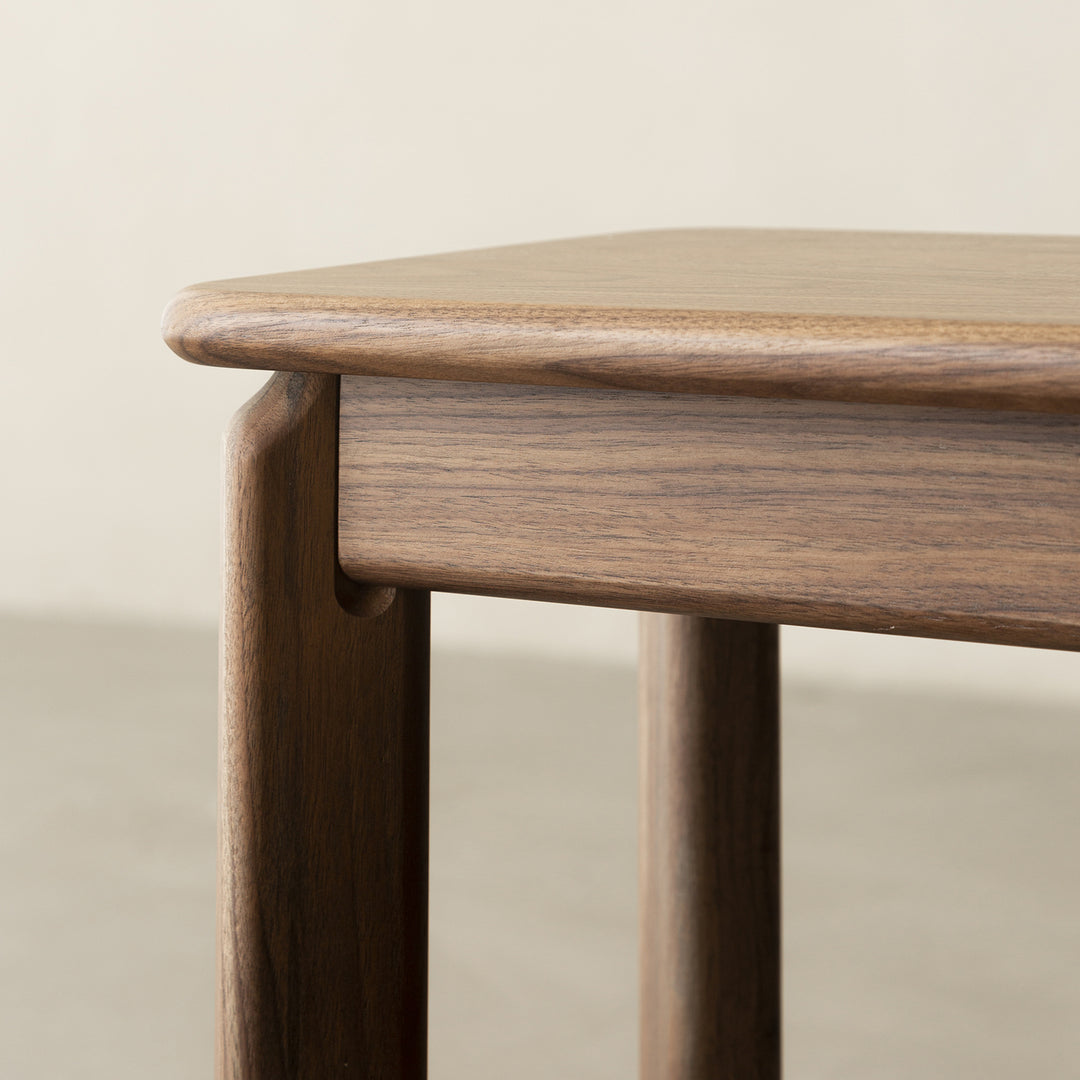 Vintage walnut wood dining bench riverin in details.