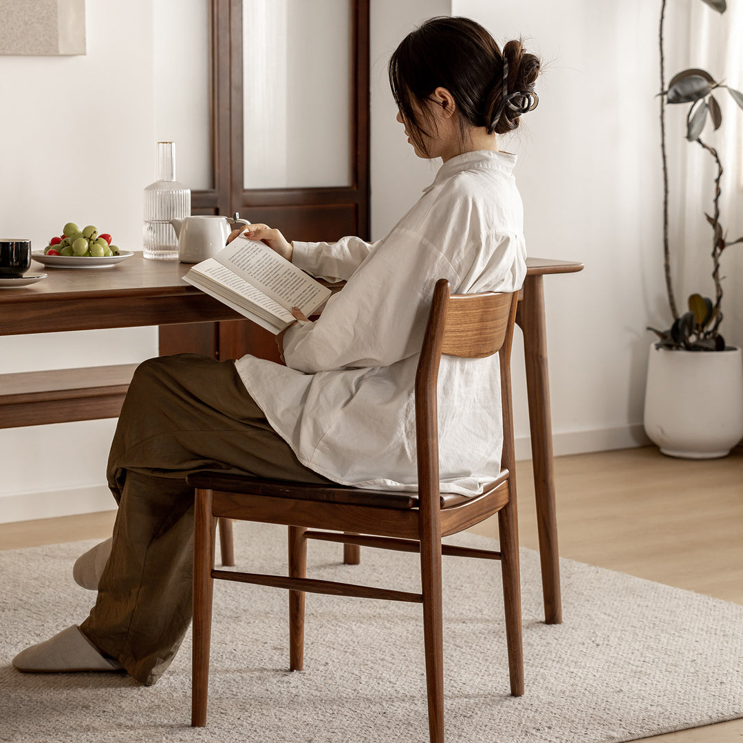 Vintage walnut wood dining chair chrono primary product view.