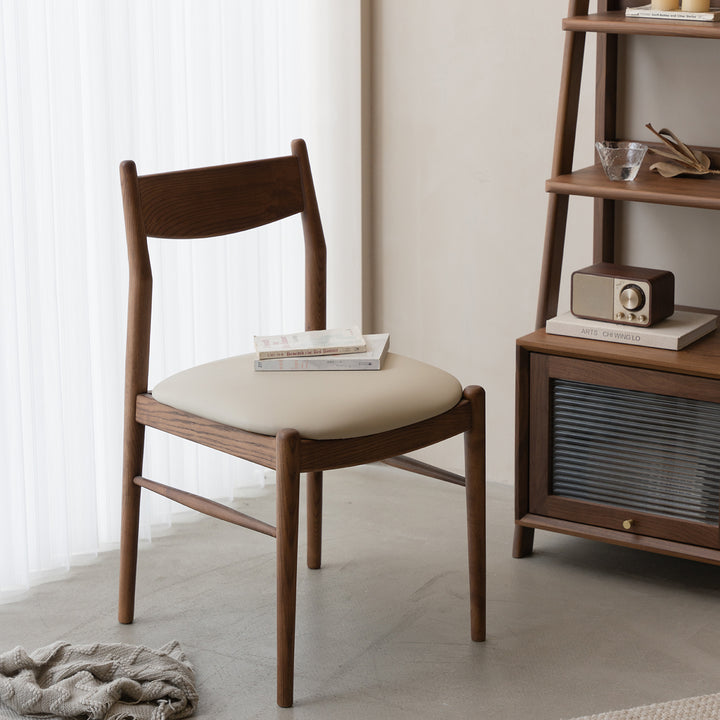 Vintage walnut wood dining chair purea primary product view.