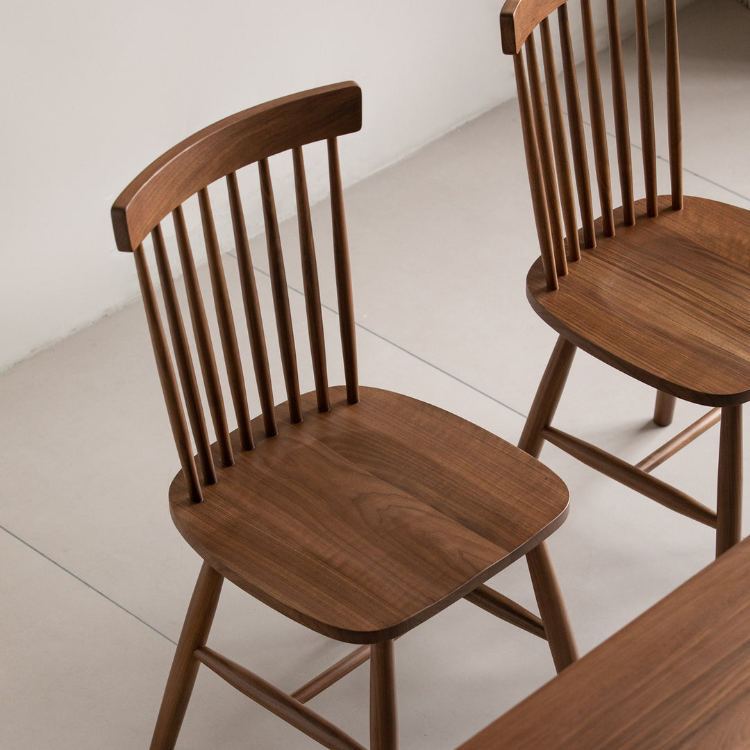 Vintage walnut wood dining chair windsor in details.