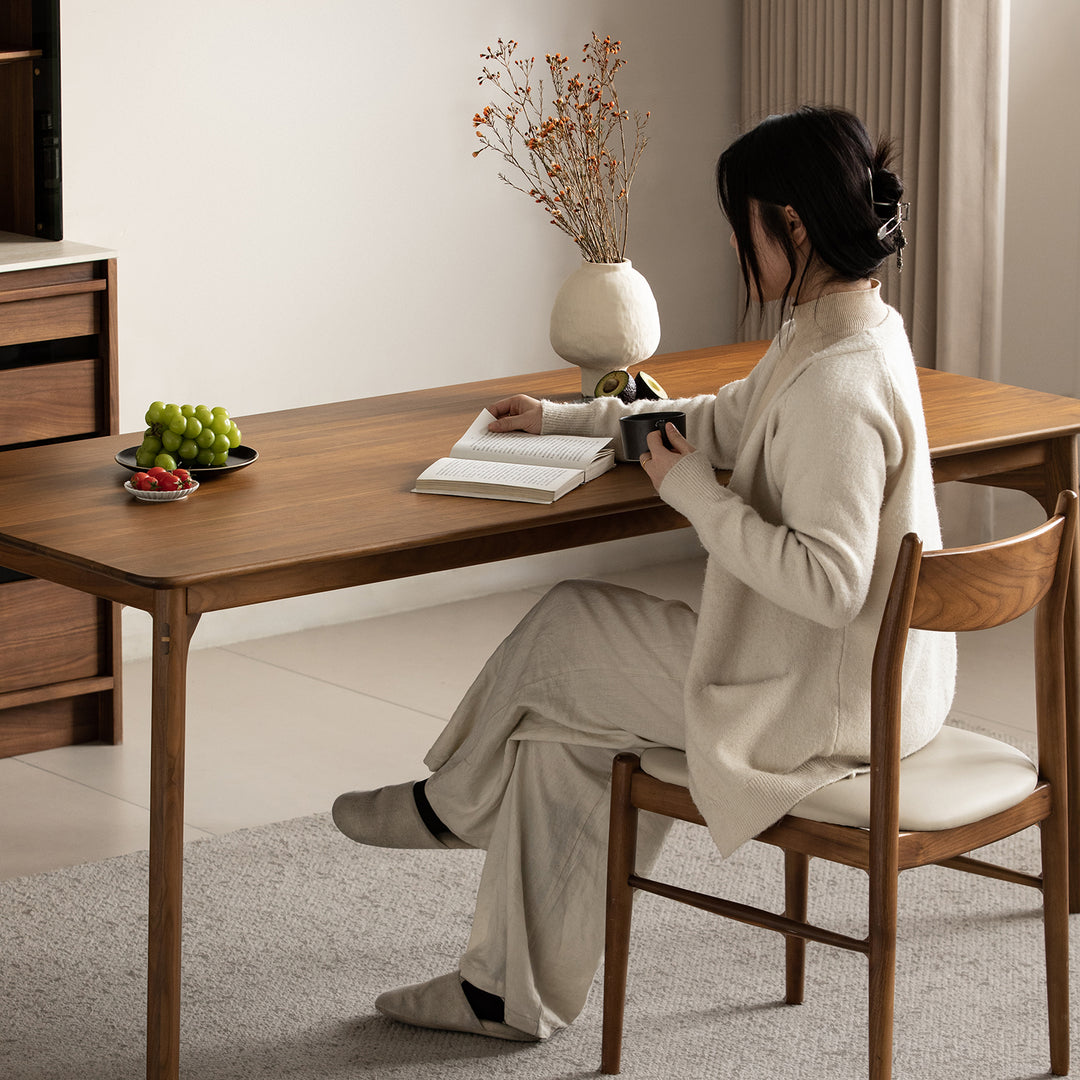 Vintage walnut wood dining table chrono material variants.