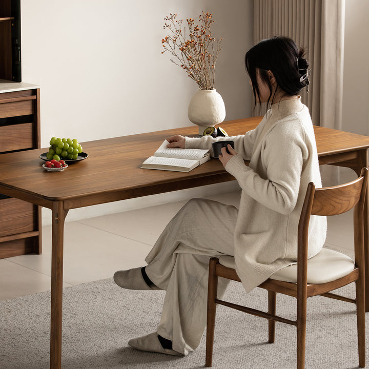 Vintage walnut wood dining table chrono material variants.