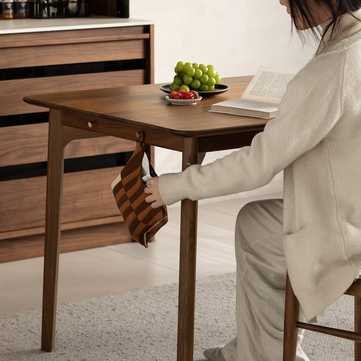 Vintage walnut wood dining table chrono in real life style.