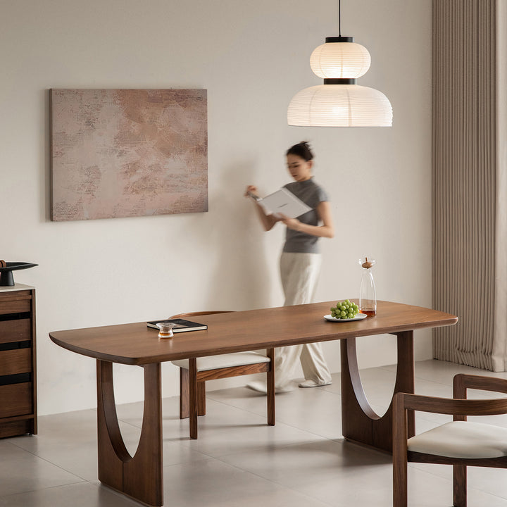 Vintage walnut wood dining table rockwel primary product view.