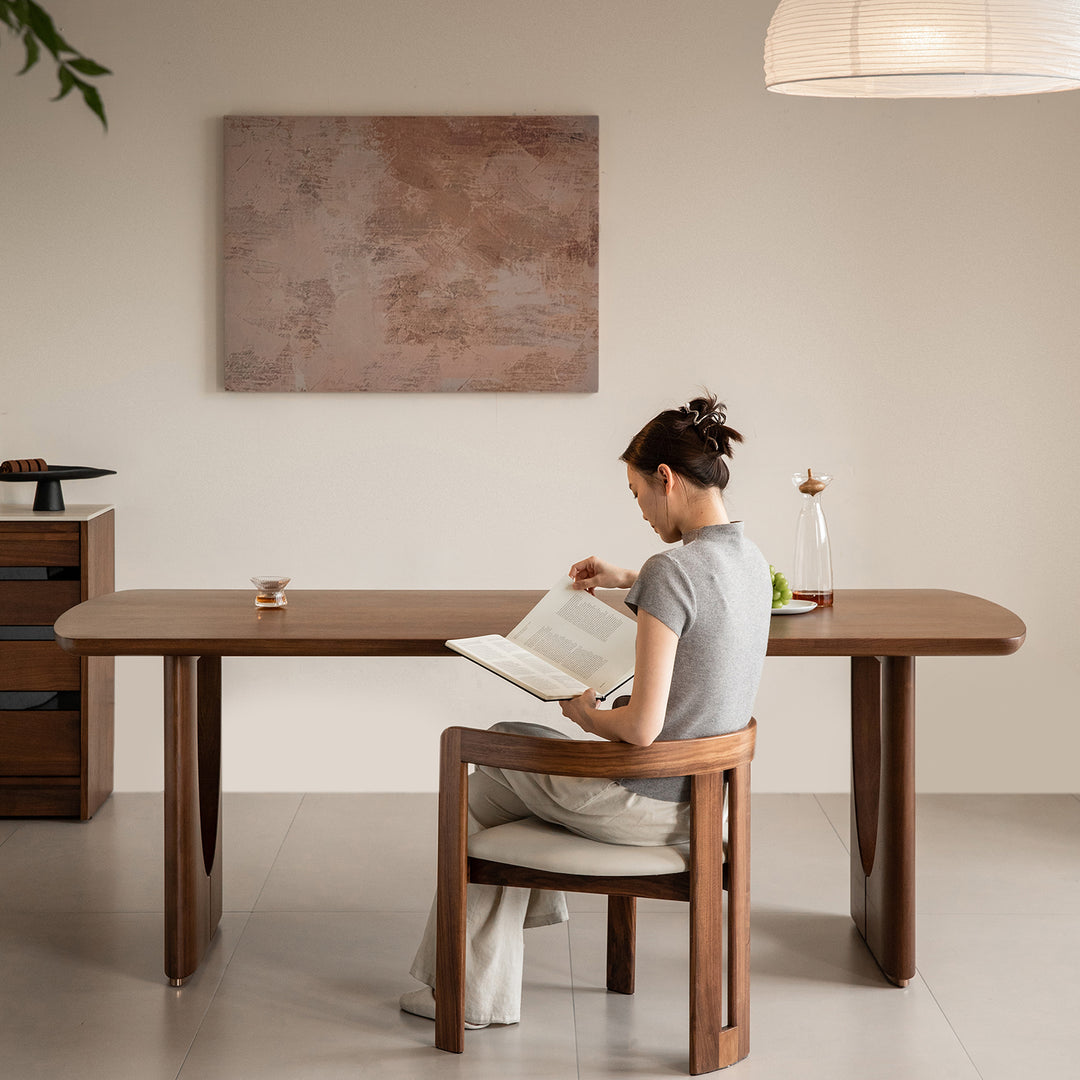 Vintage walnut wood dining table rockwel color swatches.