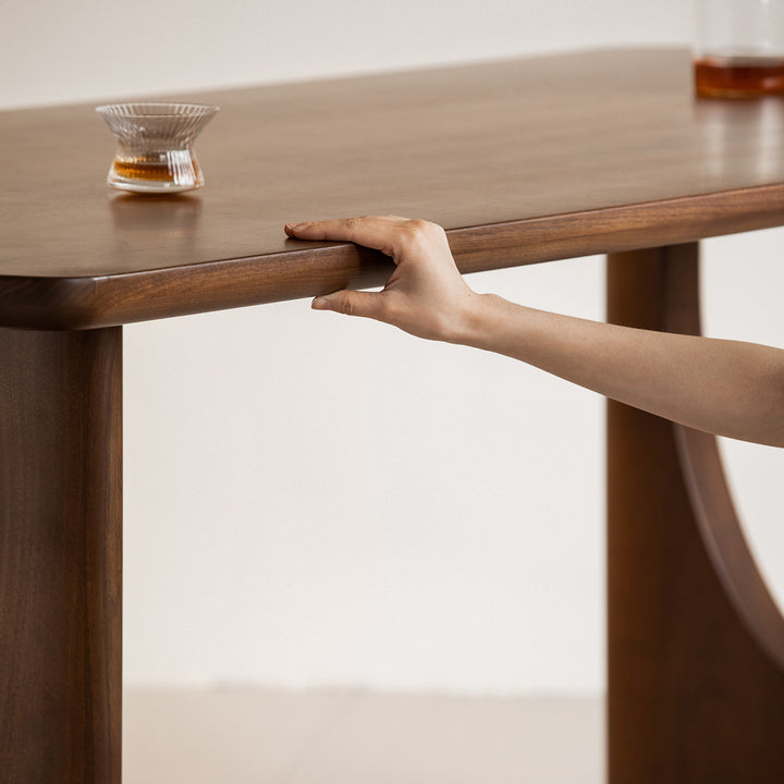 Vintage walnut wood dining table rockwel in details.