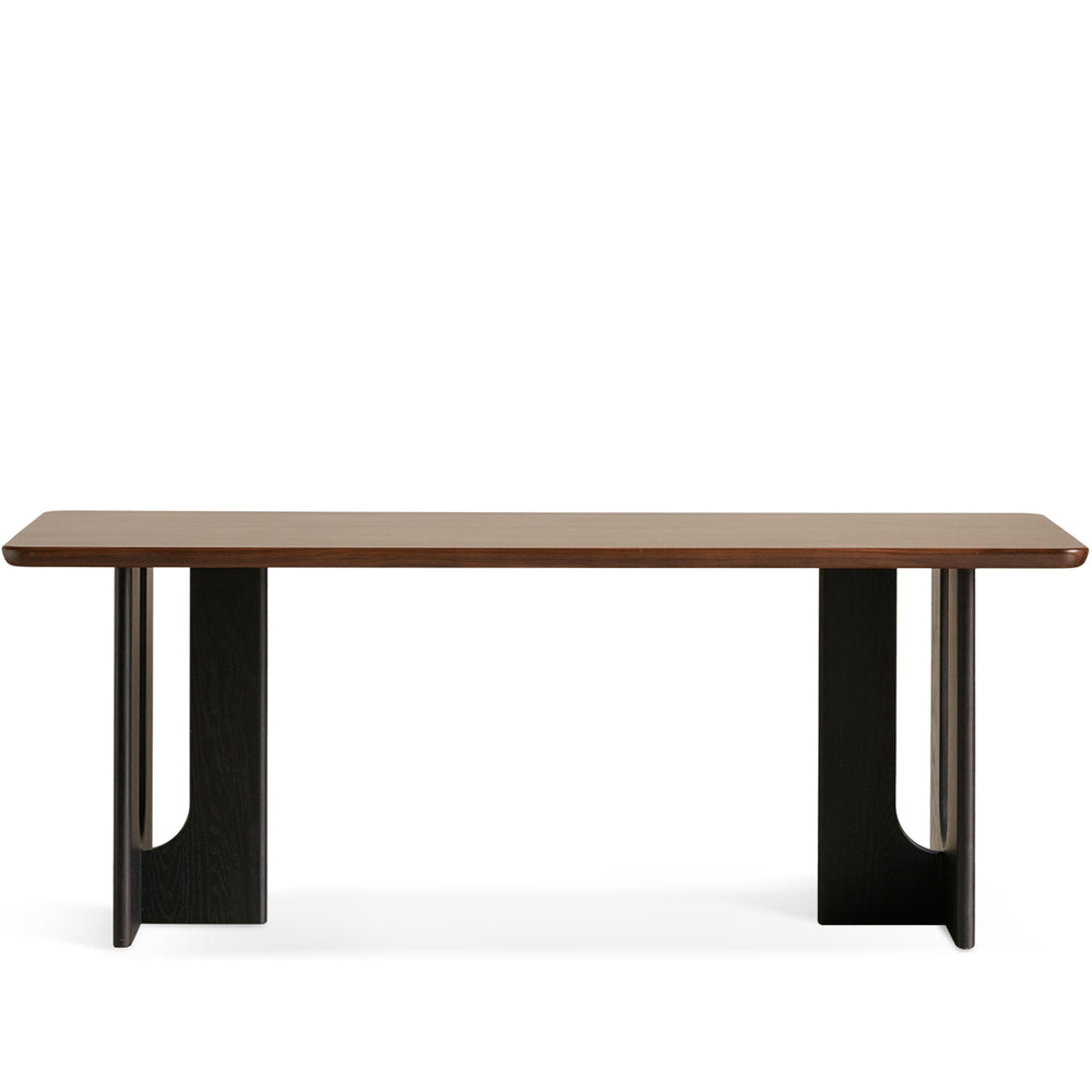 Vintage walnut wood dining table savor in white background.