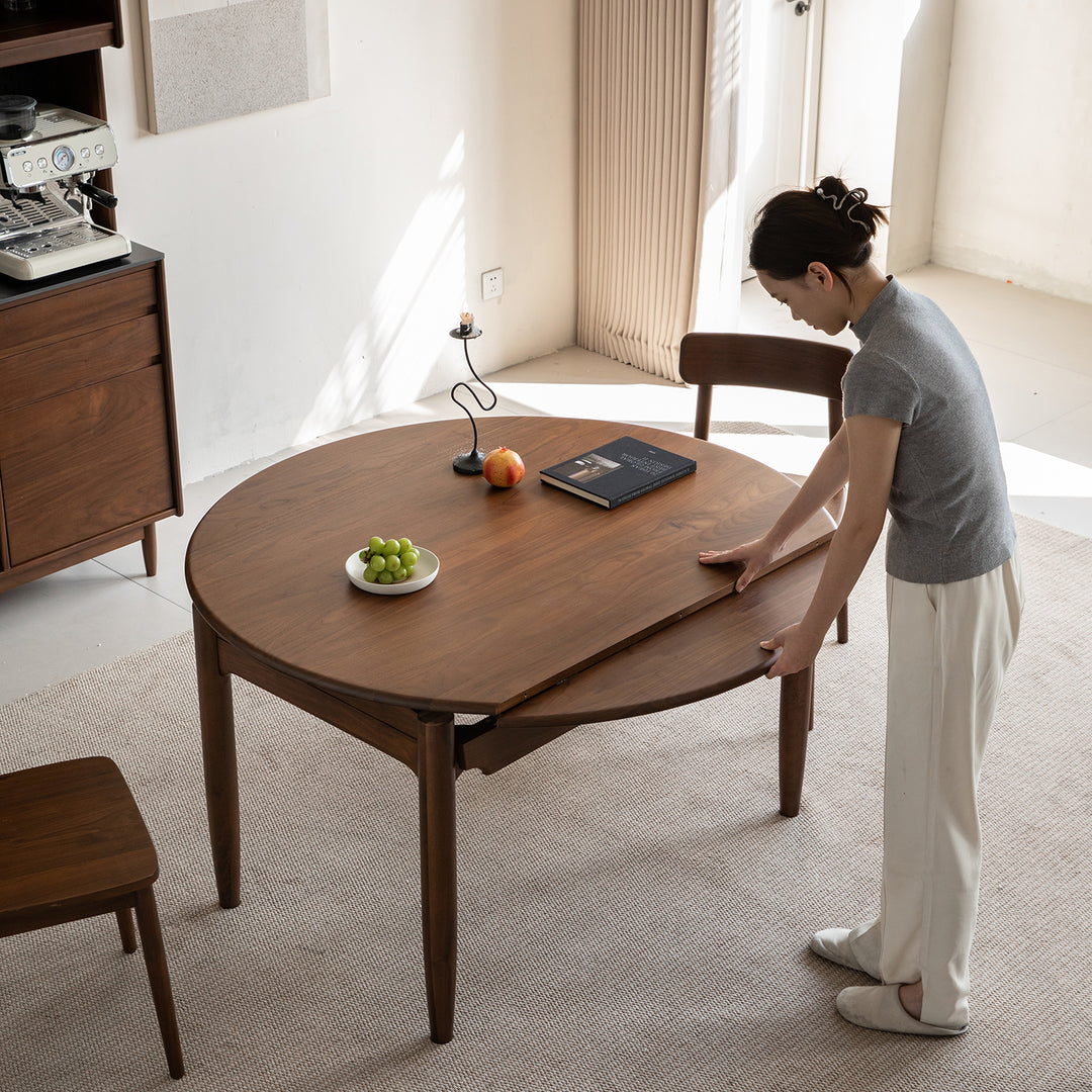 Vintage walnut wood extendable dining table minima primary product view.