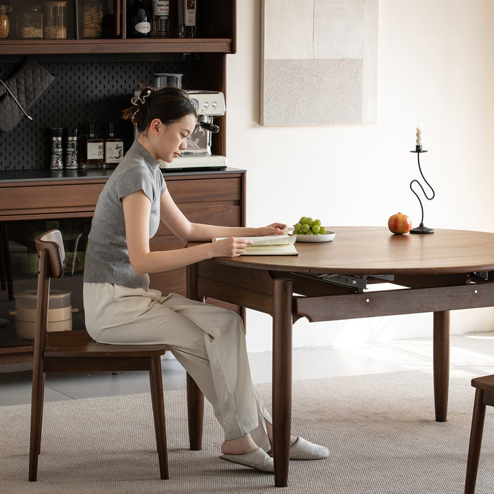 Vintage walnut wood extendable dining table minima material variants.