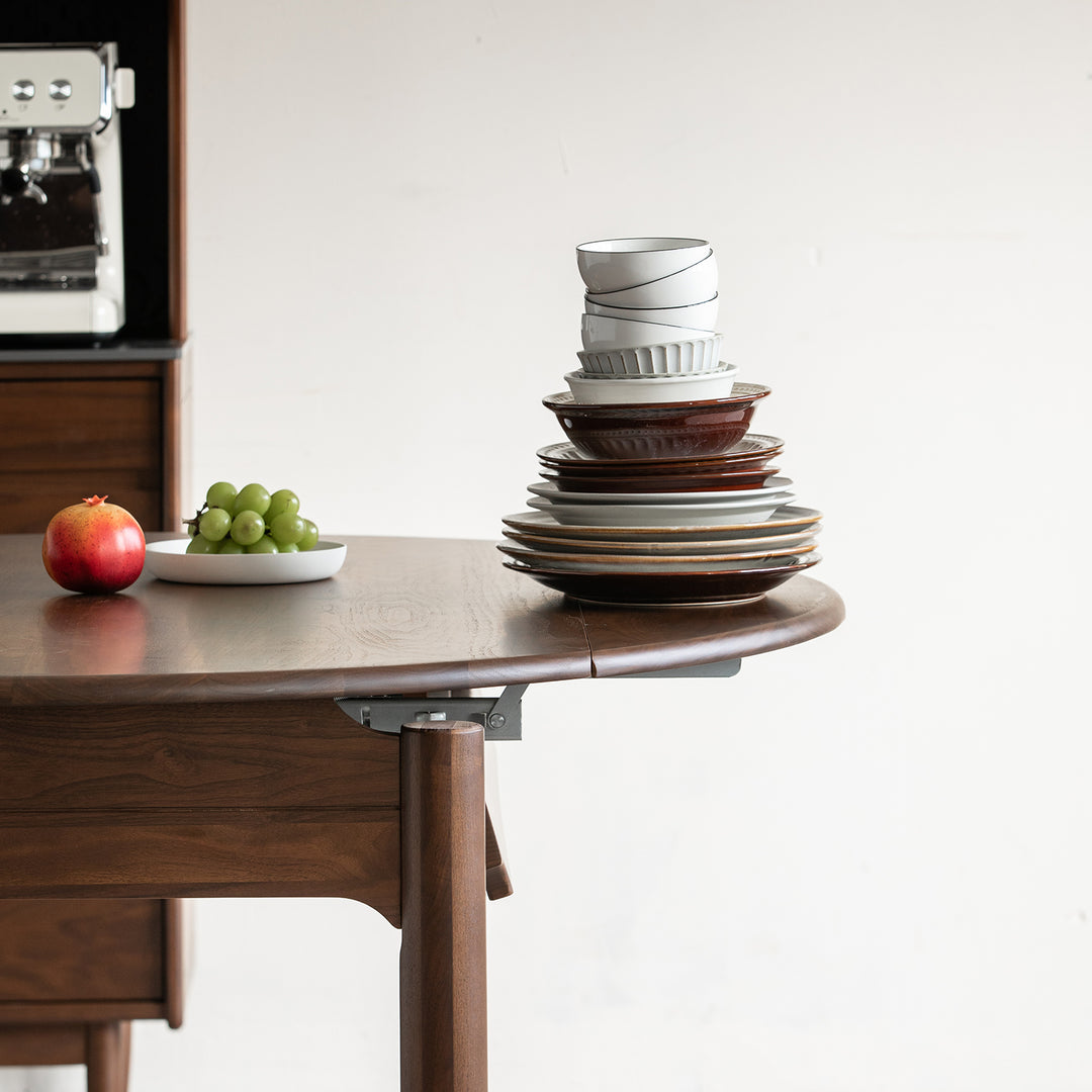 Vintage walnut wood extendable dining table minima with context.