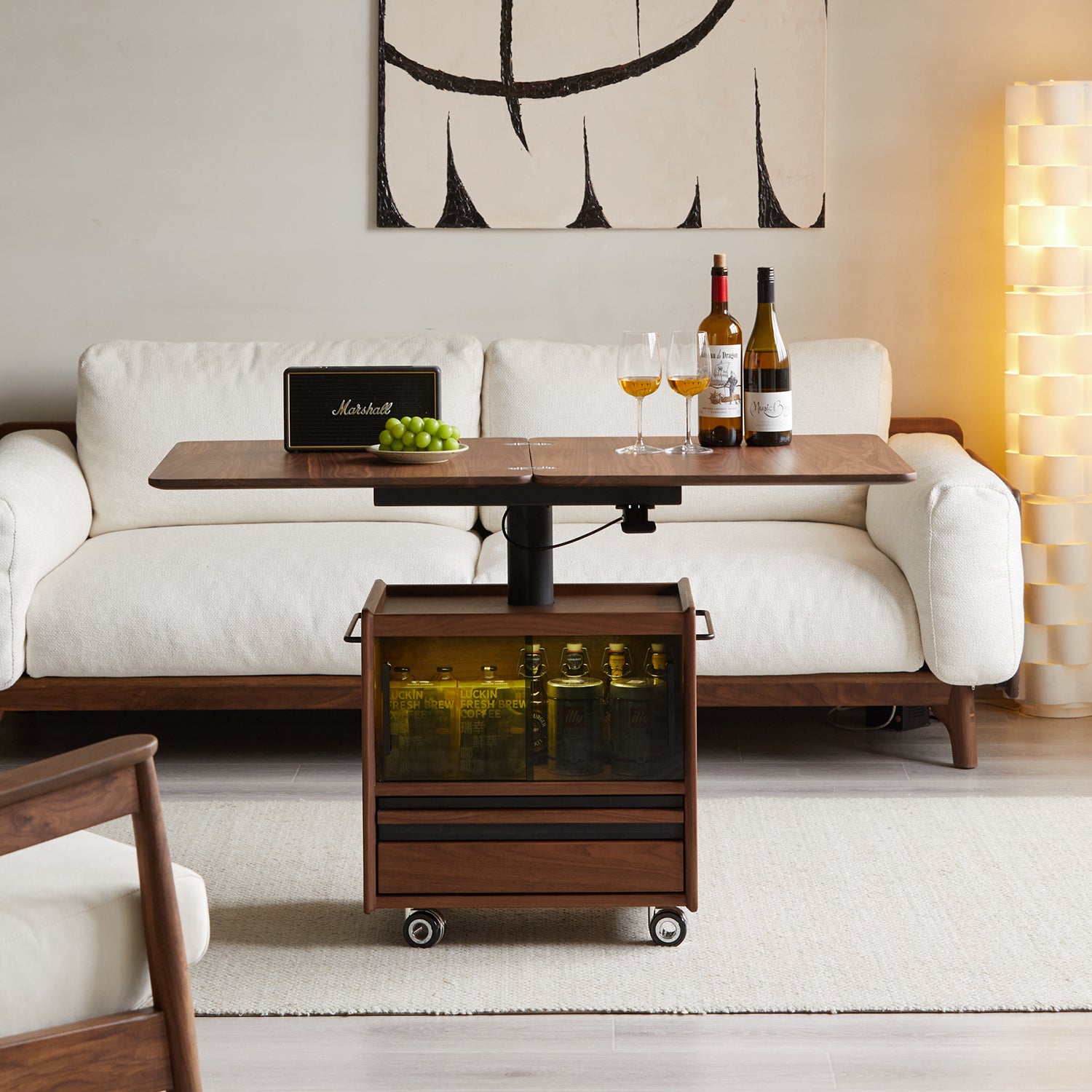 Japandi Walnut Wood Extendable Height Adjustable Coffee Table MIRROR L ...