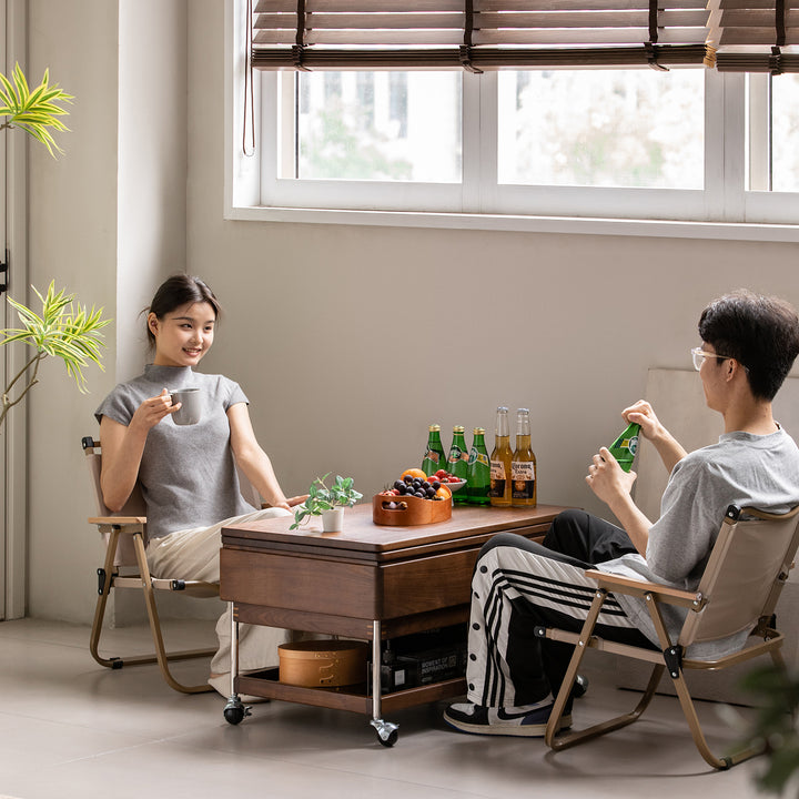 Vintage walnut wood lift-up coffee table seren environmental situation.